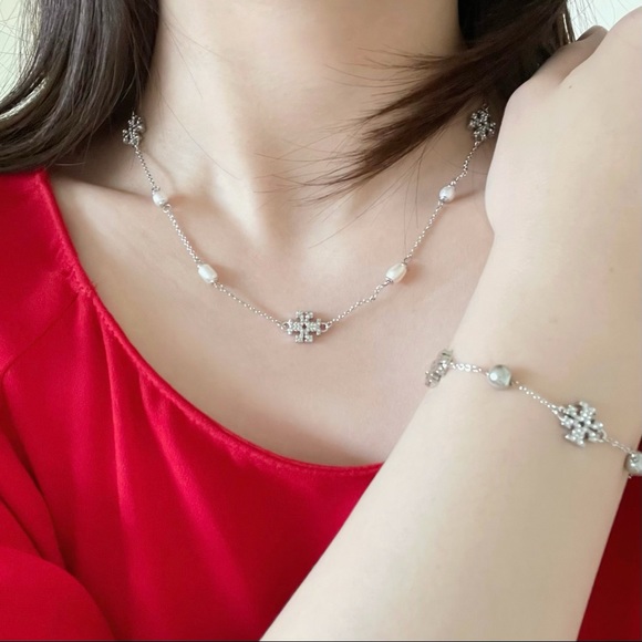 Tory Burch Silver Kira Pearl-Chain Necklace - Picture 6 of 8